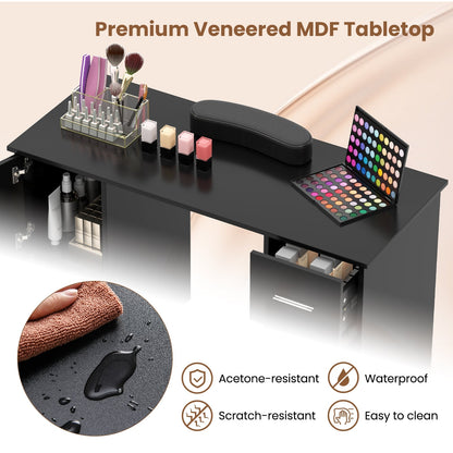 Manicure Table Nail Desk Nail Tech Station with Drawers-Black