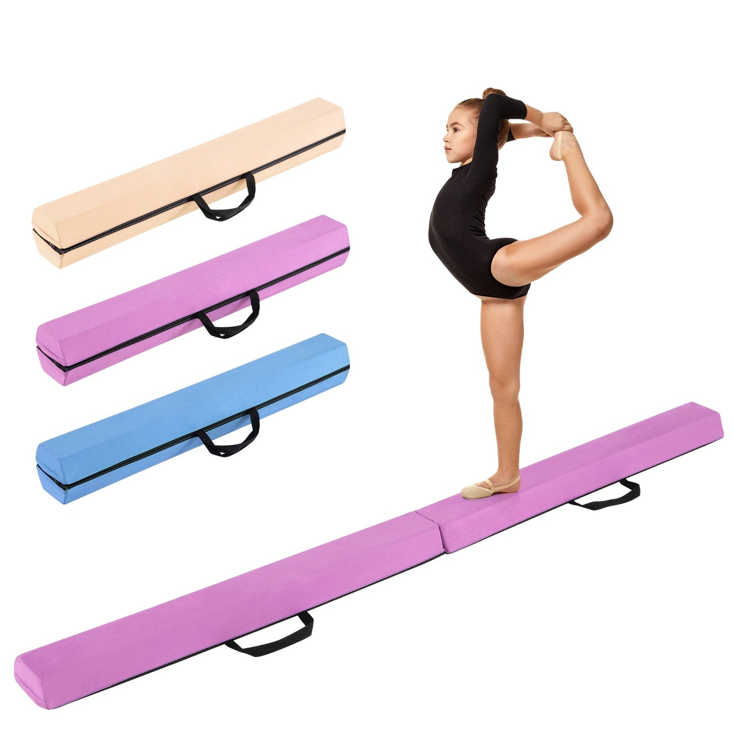 210 CM Folding Balance Beam with Removable Suede Cover and Non-slip Bottom for Kids-Purple