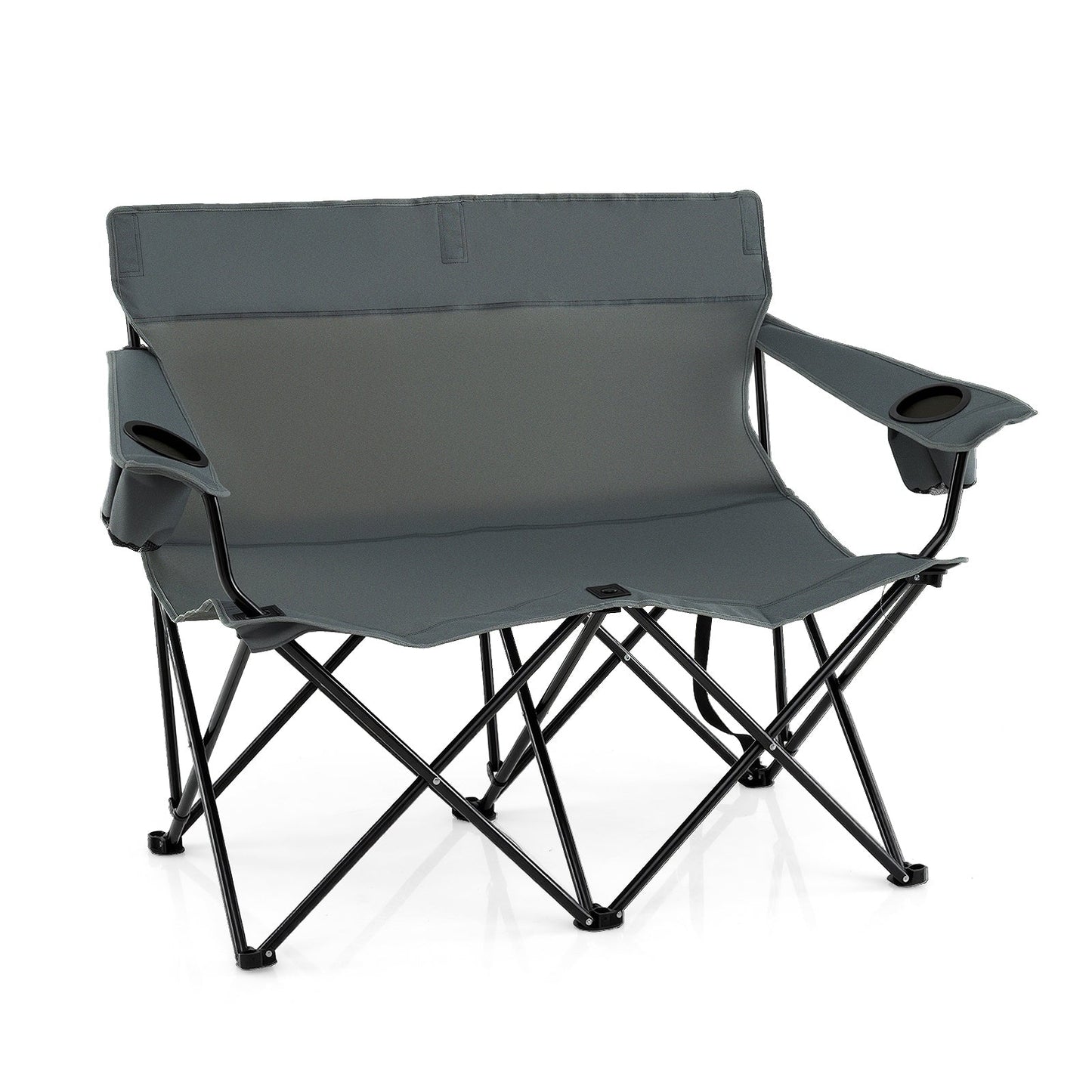Double Camping Chair with Cup Holders and Carrying Bag-Grey