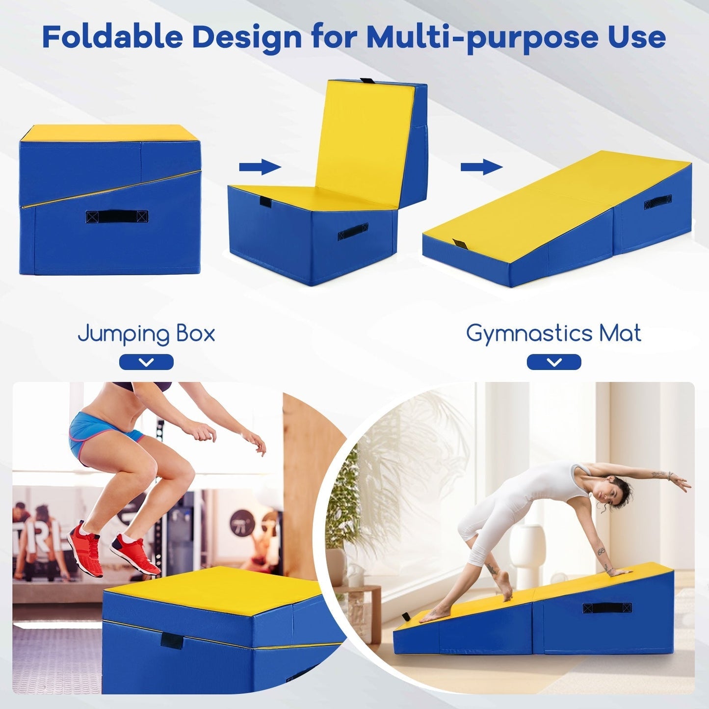 Folding Incline Yoga Gymnastics Tumbling Mat with EPE Foam-Yellow
