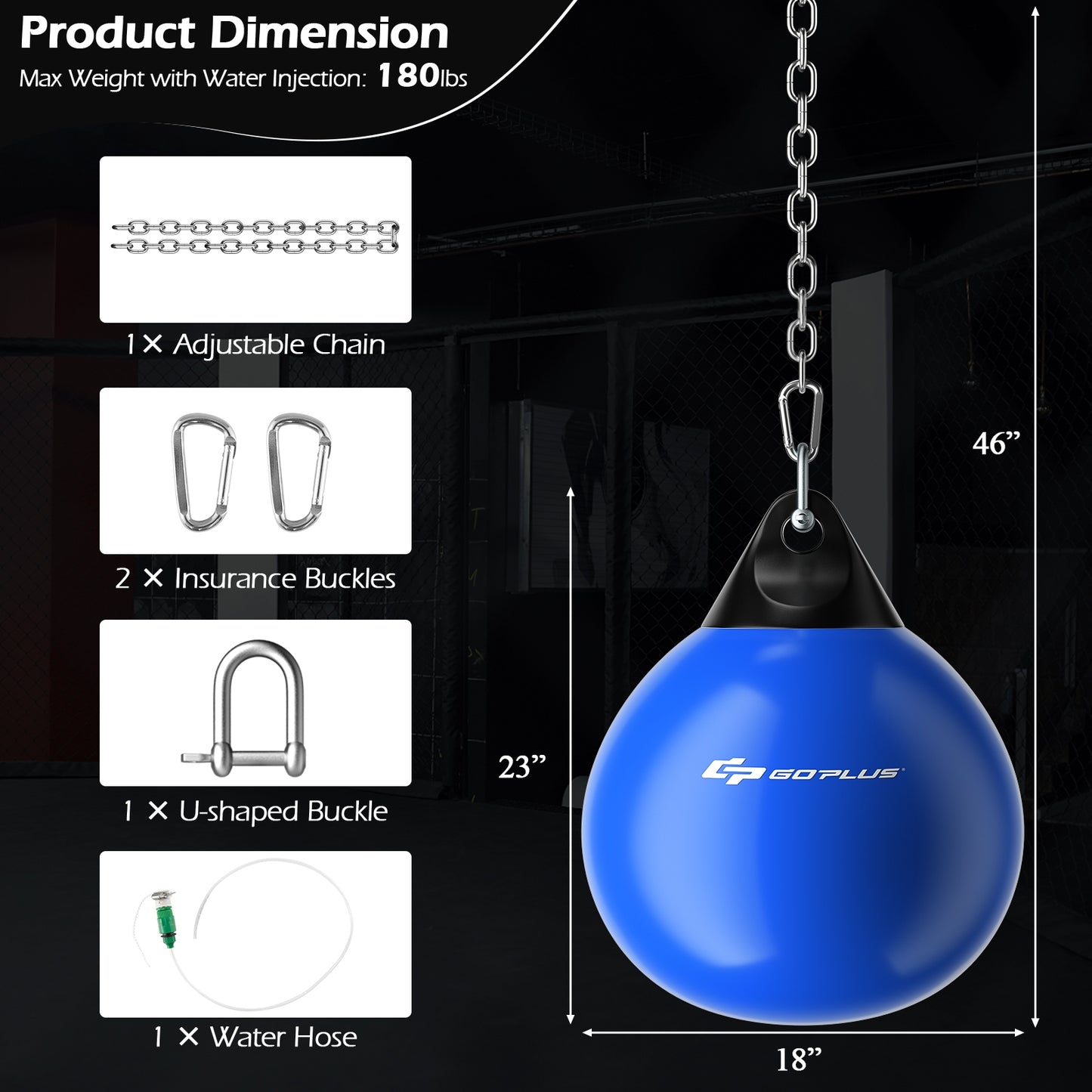 Water Punching Bag with Water Injector and Hanging Accessories-Blue