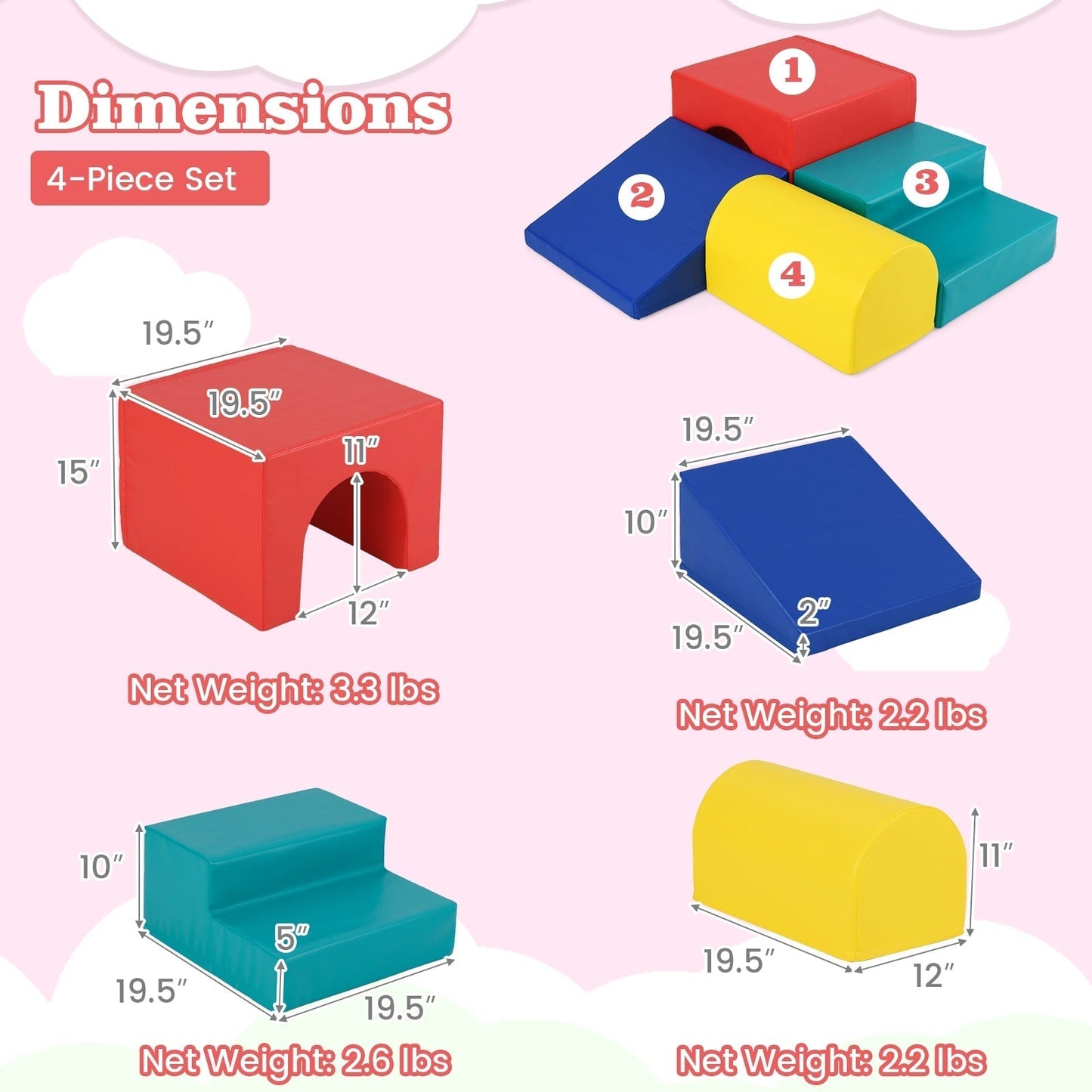 Climb and Crawl Foam Block Play Set for Infant Baby and Toddlers-Blue &amp; Red