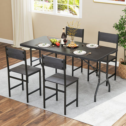 Outdoor Dining Table with Wood Grain HDPE Tabletop and Sturdy Metal Fame-Black