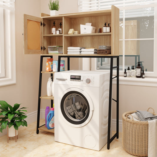 Over The Toilet Storage Cabinet with PE Rattan Door and Adjustable Shelf-Natural