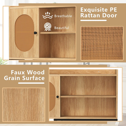 Over The Toilet Storage Cabinet with PE Rattan Door and Adjustable Shelf-Natural