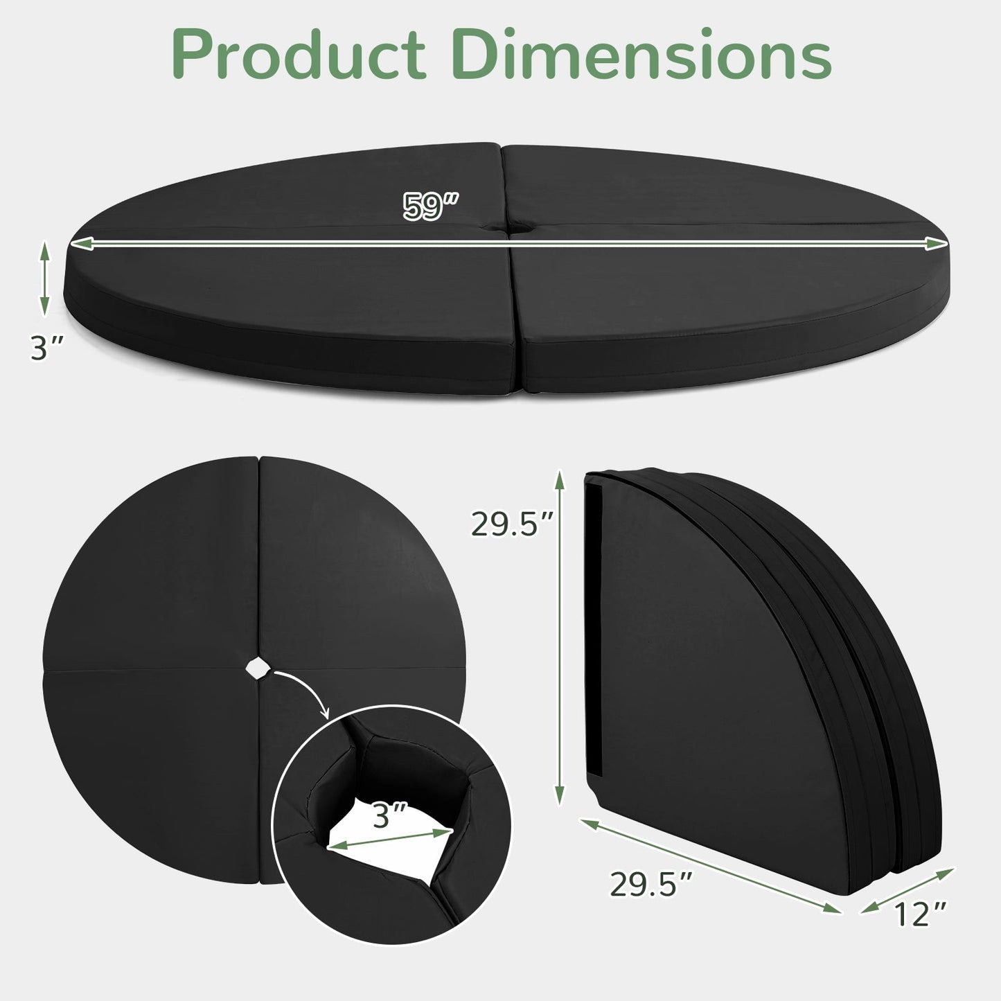 Pole Dance Crash Mat Round Portable Yoga Mat with EPE Foam-Black