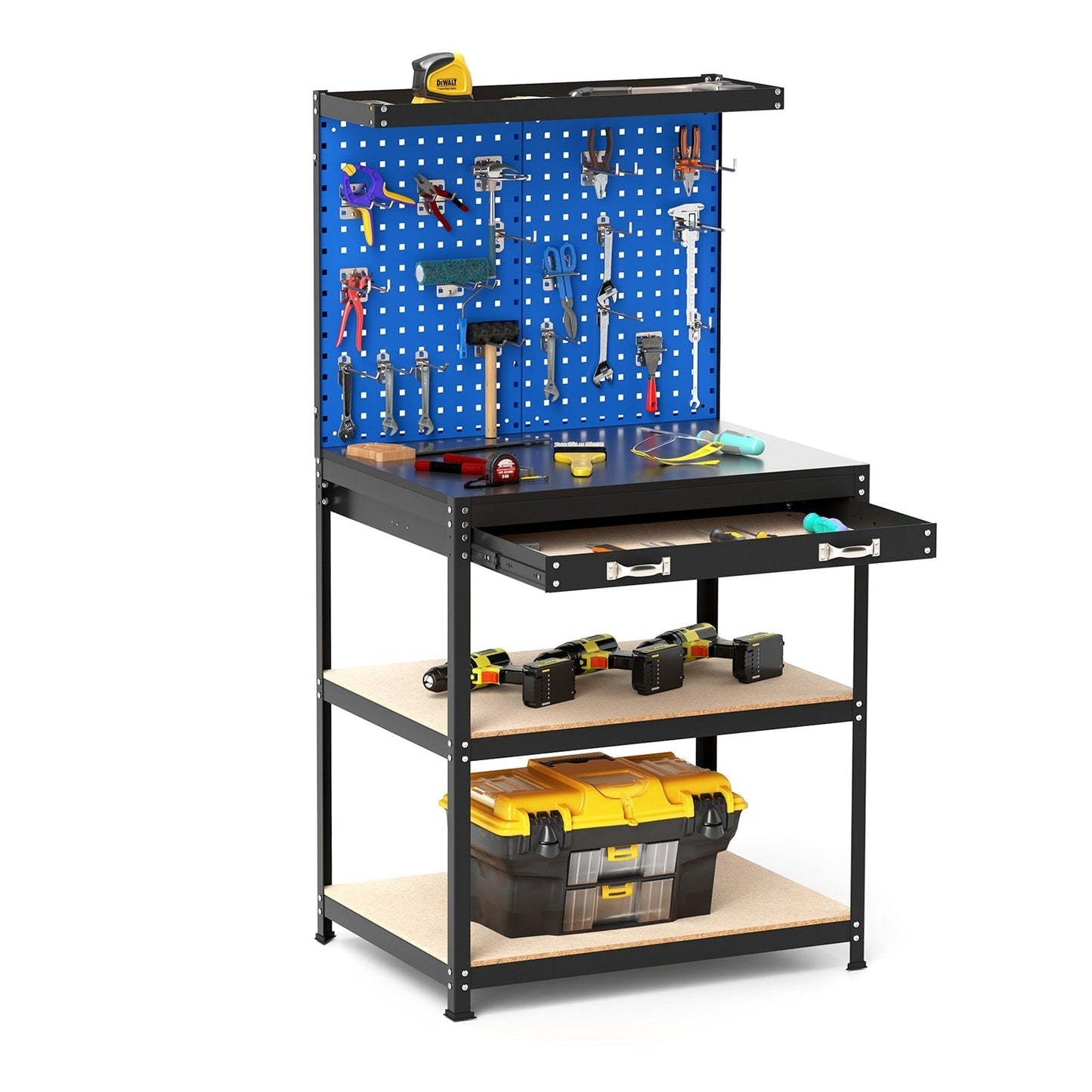 81 x 41 CM Workbench with Pegboard and Drawer and Shelves-Navy