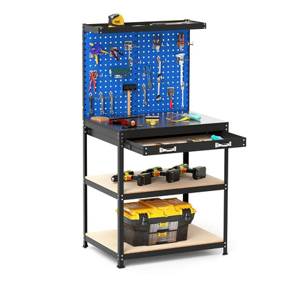 81 x 41 CM Workbench with Pegboard and Drawer and Shelves-Navy