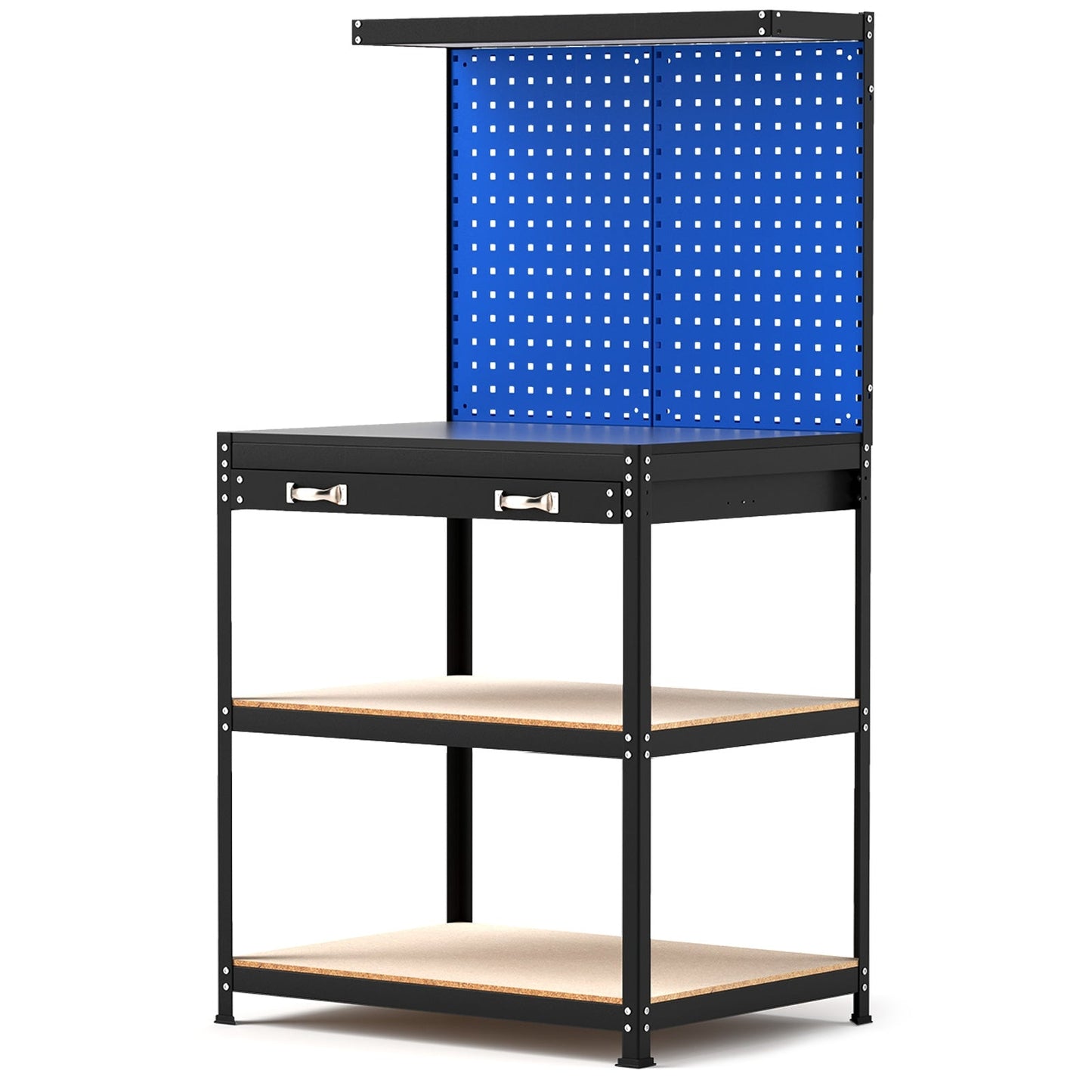 81 x 41 CM Workbench with Pegboard and Drawer and Shelves-Navy
