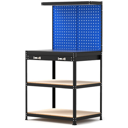 81 x 41 CM Workbench with Pegboard and Drawer and Shelves-Navy