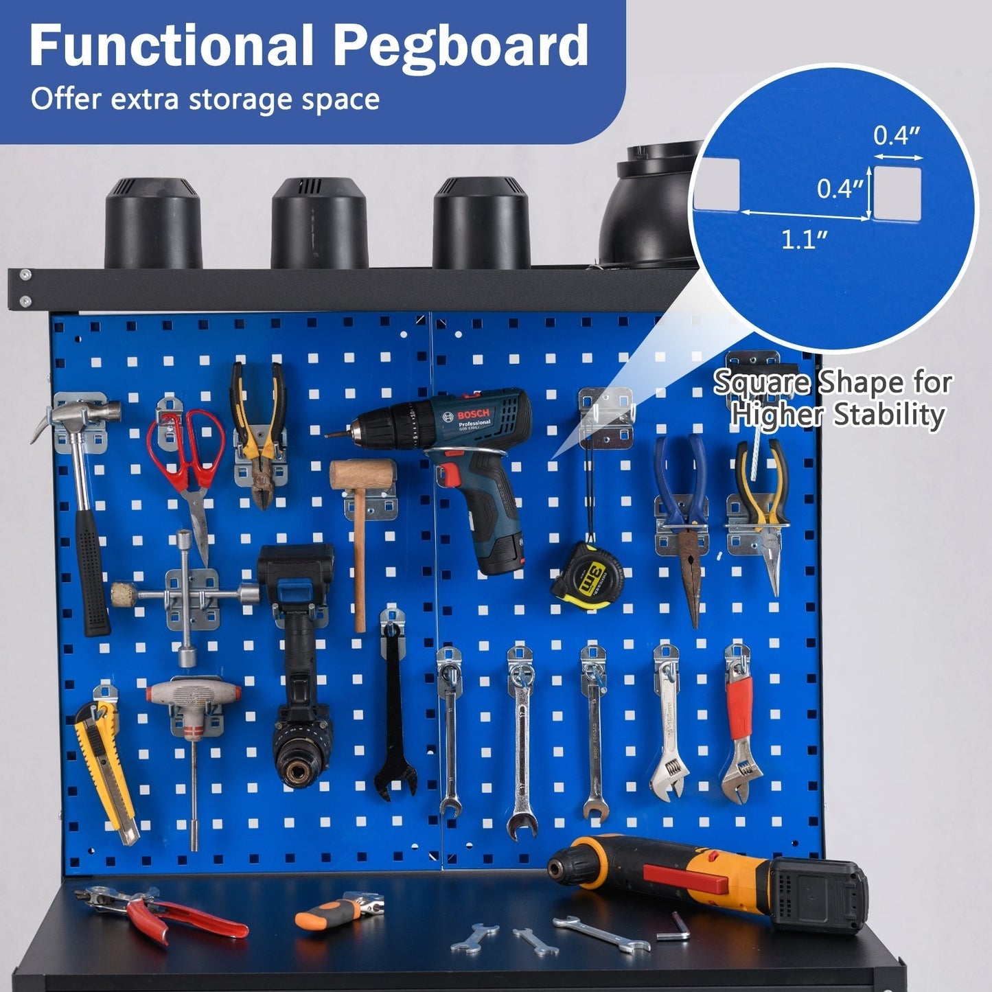 81 x 41 CM Workbench with Pegboard and Drawer and Shelves-Navy