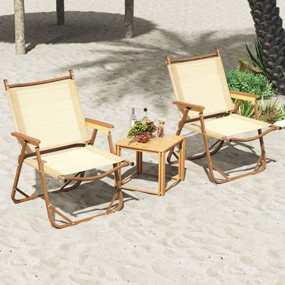 Set of 2 Folding Camp Chairs Lightweight with Aluminum Frame-Beige