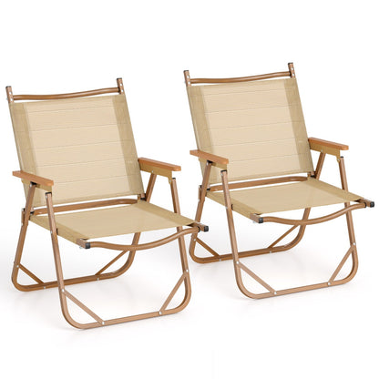 Set of 2 Folding Camp Chairs Lightweight with Aluminum Frame-Beige