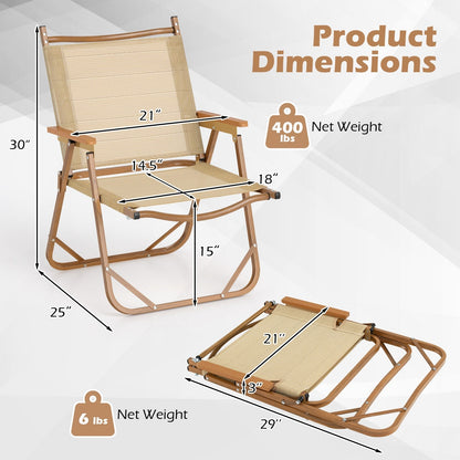 Set of 2 Folding Camp Chairs Lightweight with Aluminum Frame-Beige