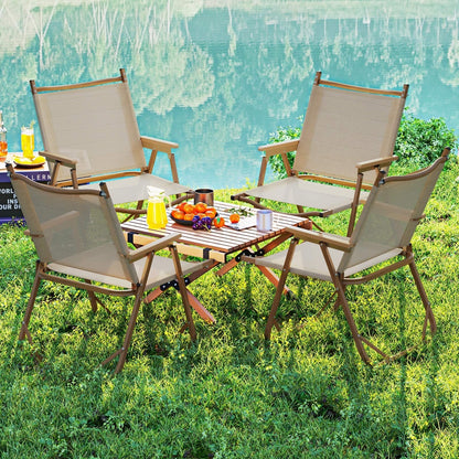 Set of 2 Folding Camp Chairs Lightweight with Aluminum Frame-Beige