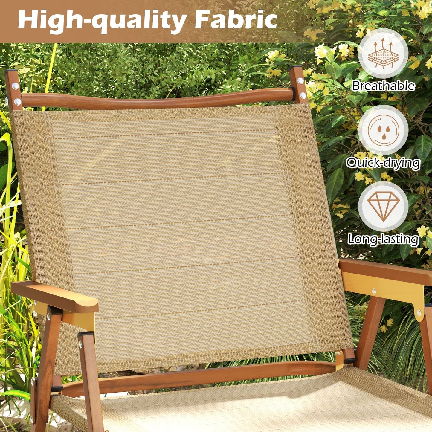 Set of 2 Folding Camp Chairs Lightweight with Aluminum Frame-Beige