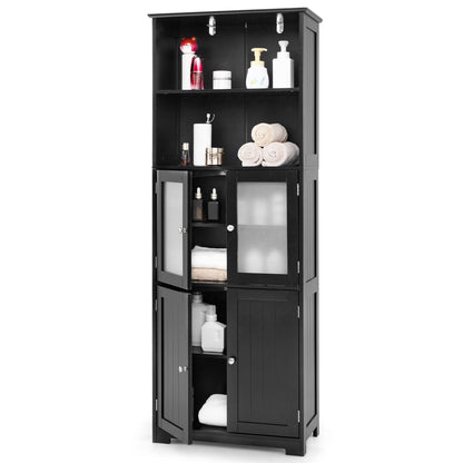 163cm Freestanding Bathroom Cabinet with Adjustable Shelves and 2 Compartments-Black