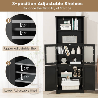 163cm Freestanding Bathroom Cabinet with Adjustable Shelves and 2 Compartments-Black