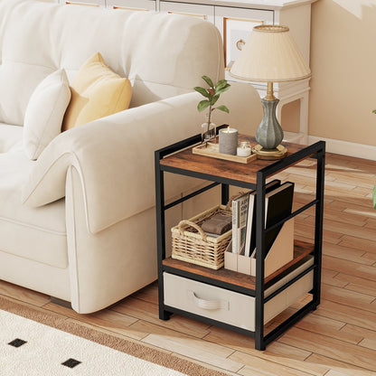 Bedside table with fabric drawer &amp; open storage compartment side table bedside table