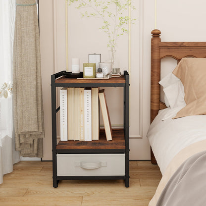 Bedside table with fabric drawer &amp; open storage compartment side table bedside table