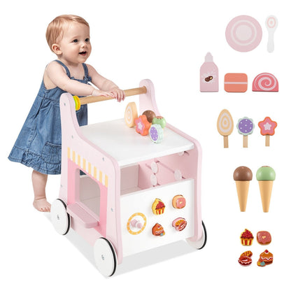 Multifunctional Ice Cream Cart Toy with Sweet Accessories and Smooth Wheels-Pink