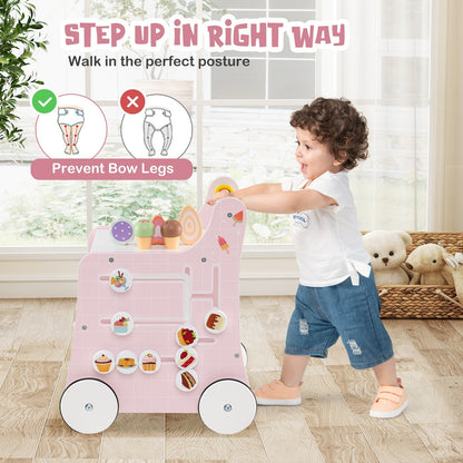 Multifunctional Ice Cream Cart Toy with Sweet Accessories and Smooth Wheels-Pink