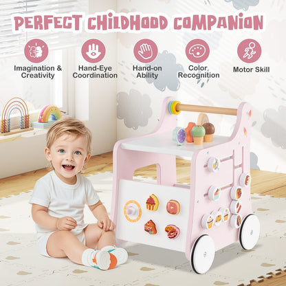 Multifunctional Ice Cream Cart Toy with Sweet Accessories and Smooth Wheels-Pink