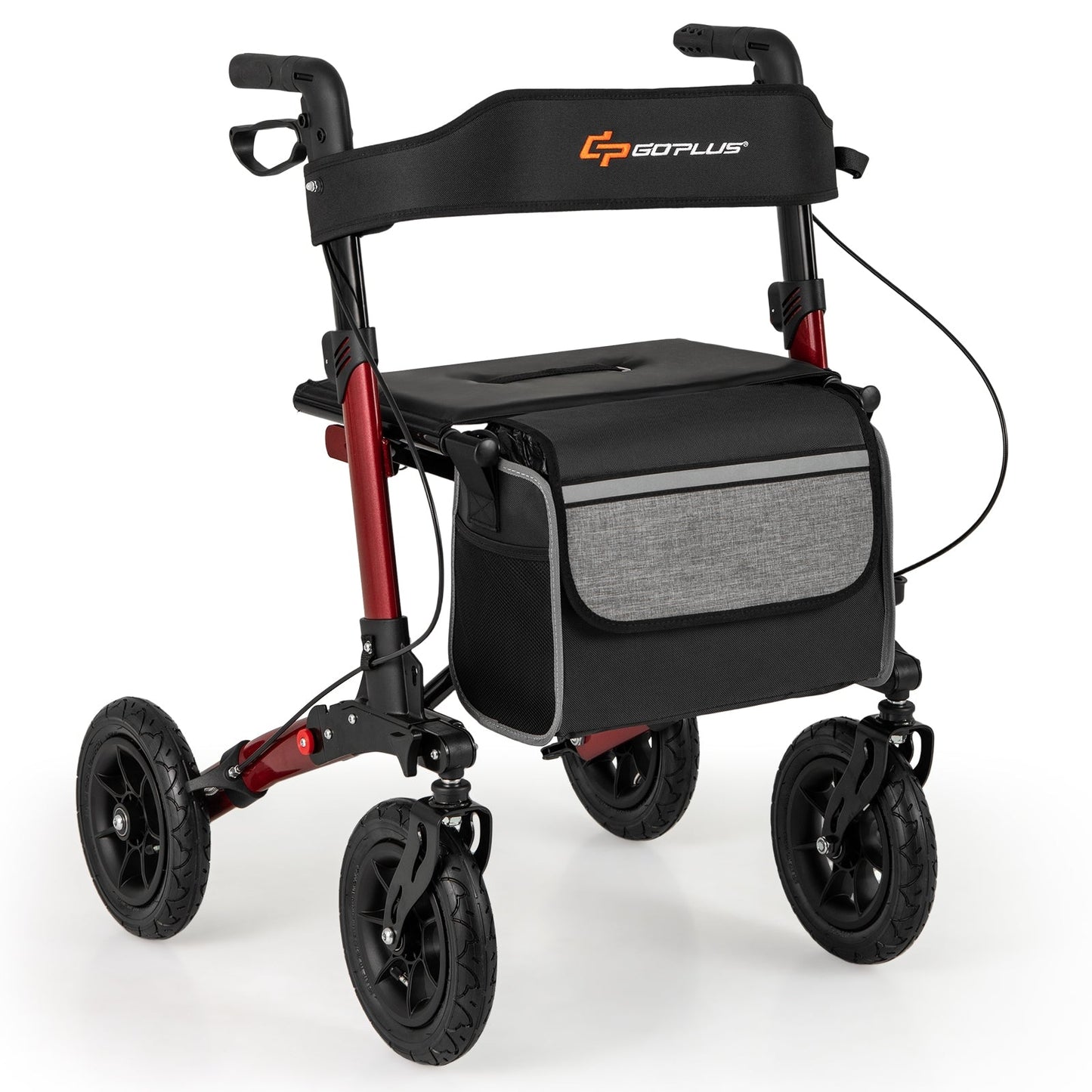 Walker for Seniors with Seat Folding Rollator Walker with Pneumatic Tires-Red