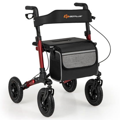 Walker for Seniors with Seat Folding Rollator Walker with Pneumatic Tires-Red