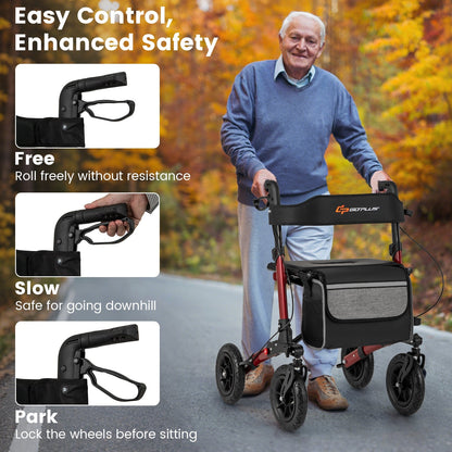 Walker for Seniors with Seat Folding Rollator Walker with Pneumatic Tires-Red