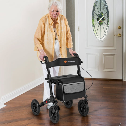 Walker for Seniors with Seat Folding Rollator Walker with Pneumatic Tires-Black