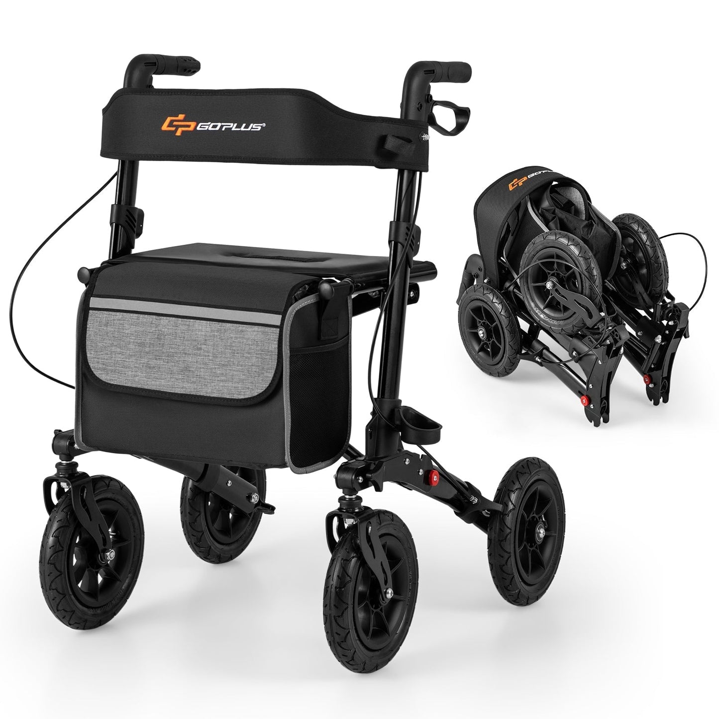Walker for Seniors with Seat Folding Rollator Walker with Pneumatic Tires-Black