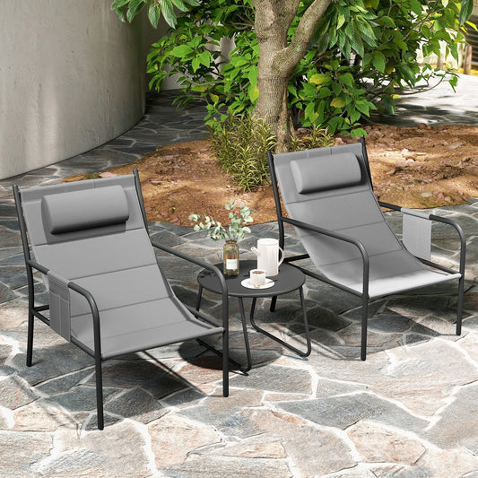 3 Piece Outdoor Bistro Set with Chair and Coffee Table Set-Grey