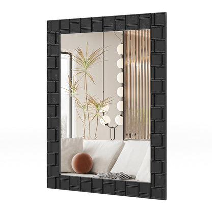 80 x 60 cm Wooden Framed Wall Mirror with Metal Hooks-Black
