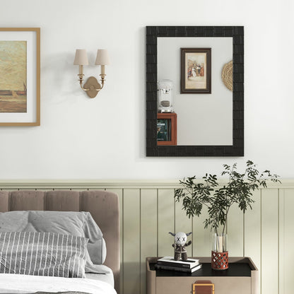 80 x 60 cm Wooden Framed Wall Mirror with Metal Hooks-Black