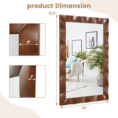Farmhouse Wall Mirror Rubber Wood Rustic Style Wall Mirror-Brown