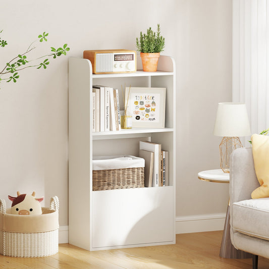 Bookcase with drawer, standing shelf with 2 compartments, wooden office shelf 55 x 29 x 105 cm, white