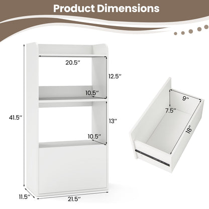 Bookcase with drawer, standing shelf with 2 compartments, wooden office shelf 55 x 29 x 105 cm, white
