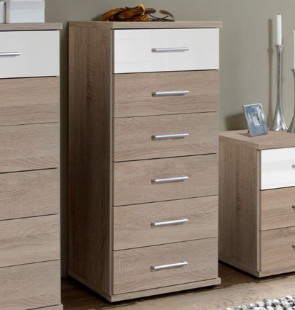 Gema 6 Drawer Narrow Storage Chest - Oak and White Gloss