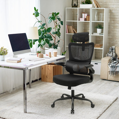 Mesh Office Chair with Adaptive Lumbar Support, Flip-up Armrests, Reclining Backrest-Black