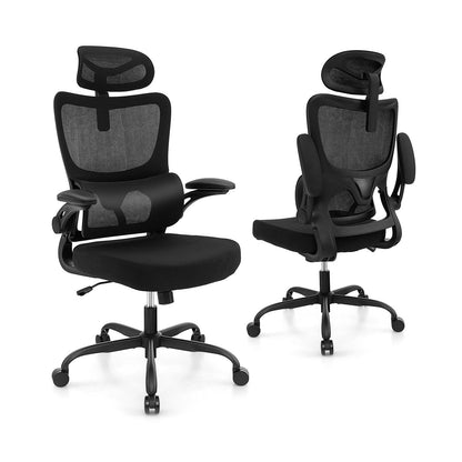 Mesh Office Chair with Adaptive Lumbar Support, Flip-up Armrests, Reclining Backrest-Black
