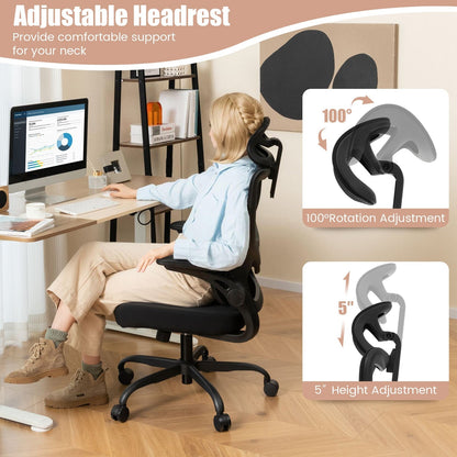Mesh Office Chair with Adaptive Lumbar Support, Flip-up Armrests, Reclining Backrest-Black
