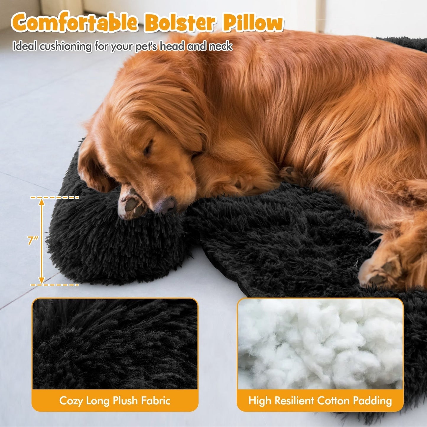 Fluffy Dog Mat Couch Cover Protector with Detachable Washable Cover and Anti-slip Bottom-Black-L
