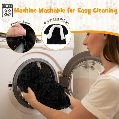 Fluffy Dog Mat Couch Cover Protector with Detachable Washable Cover and Anti-slip Bottom-Black-L