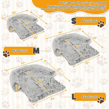 Fluffy Dog Mat Couch Cover Protector with Detachable Washable Cover and Anti-slip Bottom-White-M