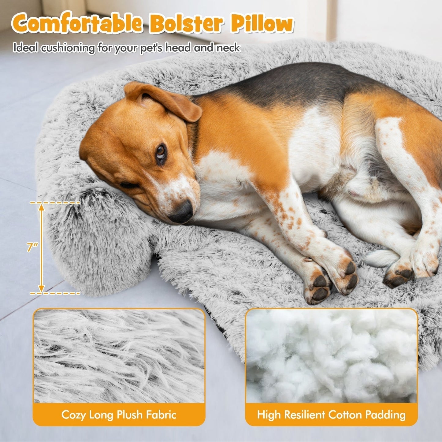 Fluffy Dog Mat Couch Cover Protector with Detachable Washable Cover and Anti-slip Bottom-White-M