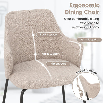 Dining Chairs Set of 2 Upholstered Accent Chairs with Curved Backrest-Beige
