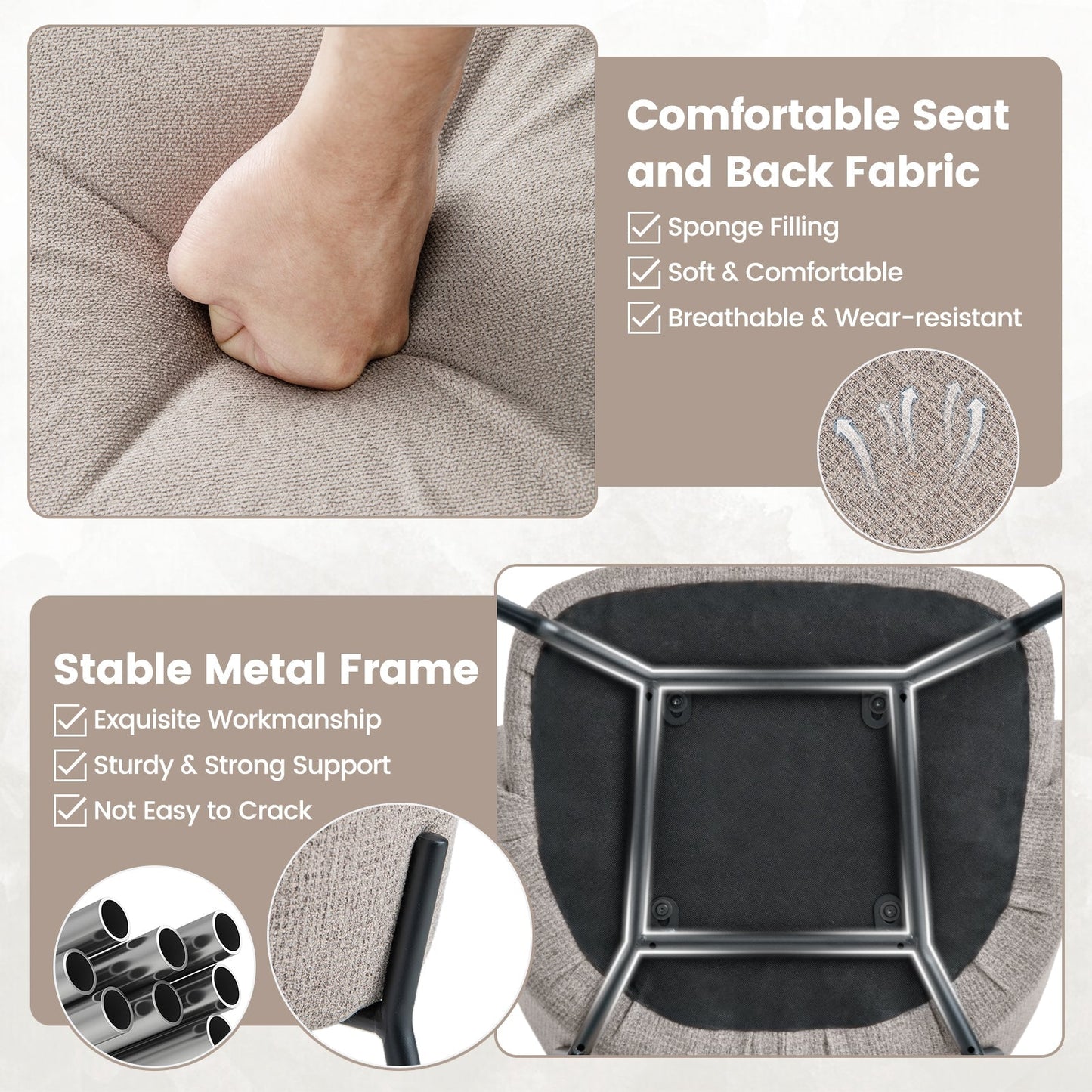 Dining Chairs Set of 2 Upholstered Accent Chairs with Curved Backrest-Beige