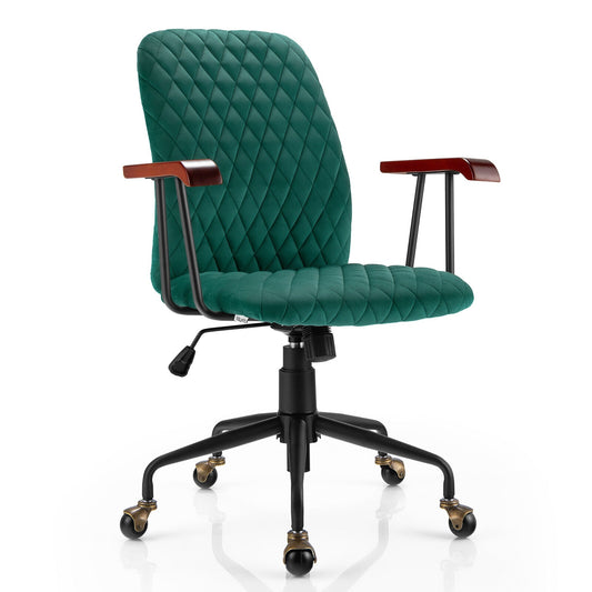 Retro Swivel Velvet Computer Desk Chair with Armrest for Home &amp; Office-Green