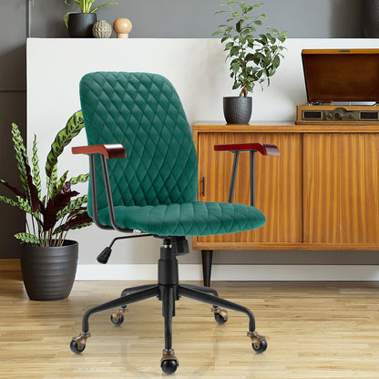 Retro Swivel Velvet Computer Desk Chair with Armrest for Home &amp; Office-Green
